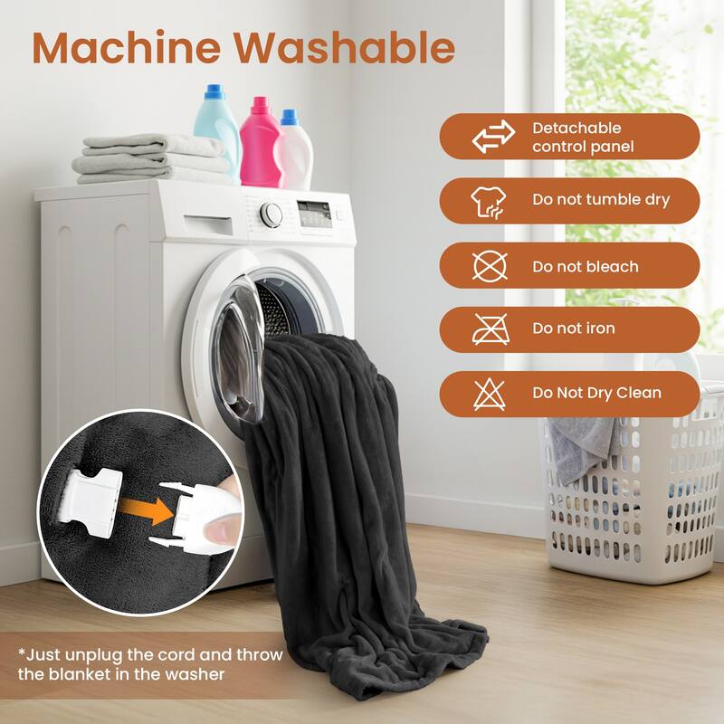 Reversible Flannel Electric Blanket, Heated Throw, Temperature and Timing Functions of a Controller