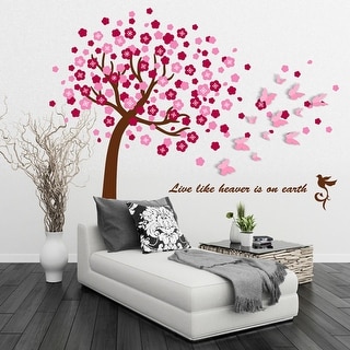 Walplus Huge Pink Tree 3D Butterfly Children Wall Sticker Nursery Decor