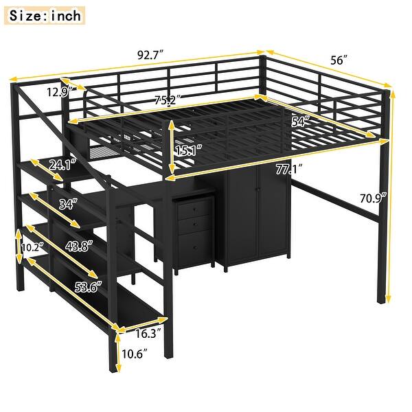 Loft Bed With Table Set and Wardrobe, Full, Black