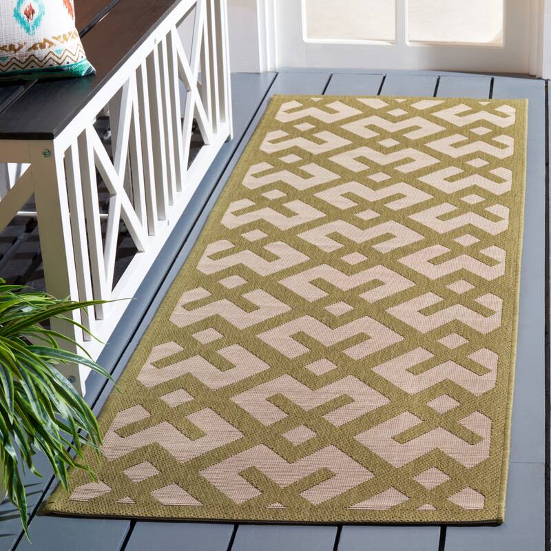 SAFAVIEH Courtyard Sytske Indoor/ Outdoor Waterproof Patio Backyard Rug - 2'3" x 10' Runner - Beige/Green