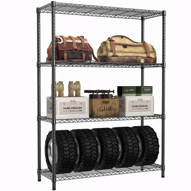 1400 LBS Heavy Duty Garage Shelving, 4-Tier Adjustable Black Metal Wire Storage Shelf Unit