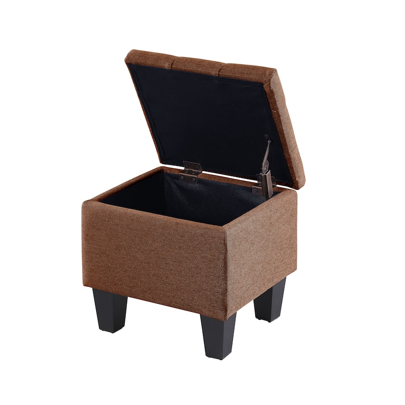 Tufted Fabric Storage Ottoman Bench, Ottoman Linen Bench - Set of 3