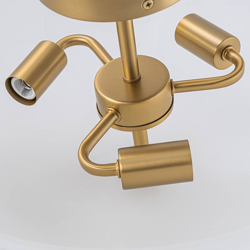 Modern Glam 3-Light Cloud Glass Dome Semi Flush Mount - Brass - 15.8" W × 9.5" H