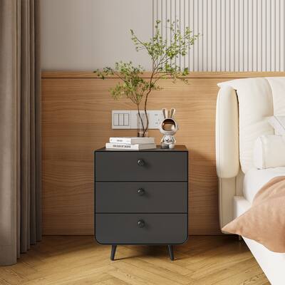 Modern Steel Nightstand with 3 Drawers