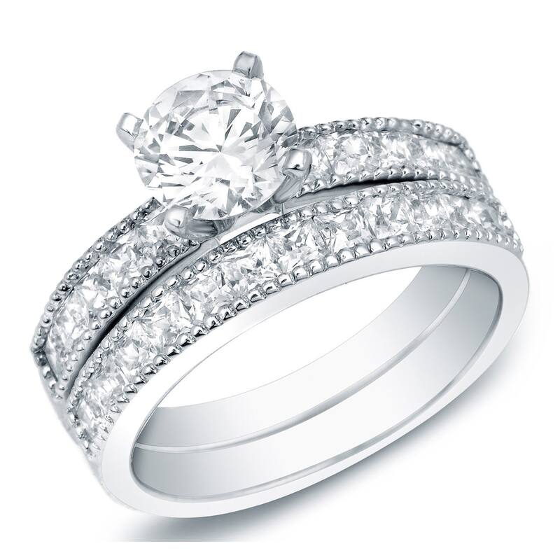Auriya 14k Gold 2ctw Round Certified Diamond Engagement Ring Set Certified - White - 4