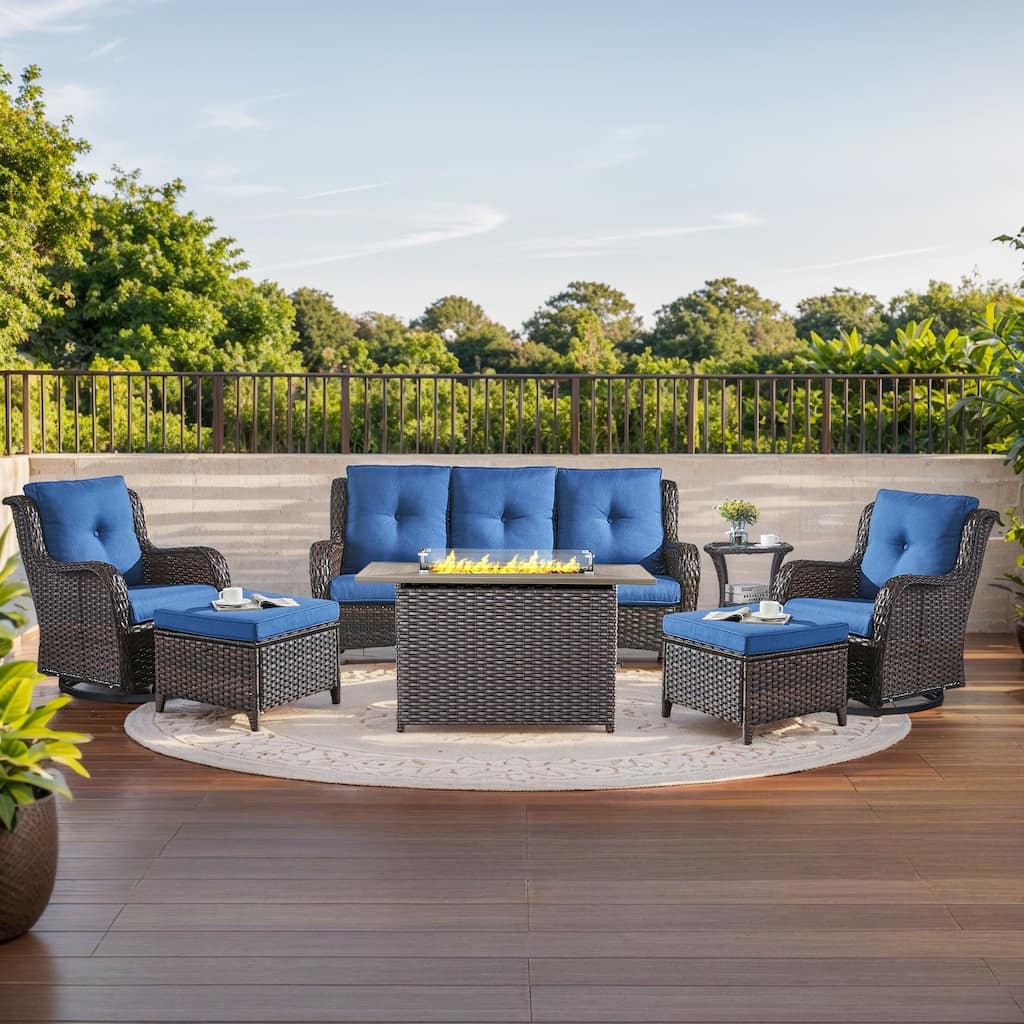 Fire Pit Table with Glider Chairs Sofa Chairs Table Brown-Blue - Brown