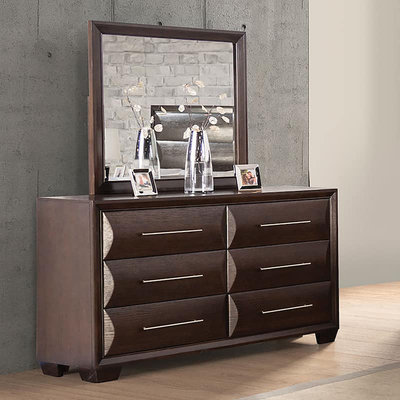 Furniture of America Chase Modern Wood 2-Piece 6-Drawer Dresser and Mirror Set - Espresso