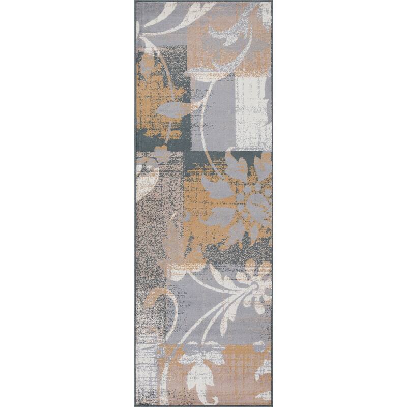 Contemporary Floral Patchwork Indoor Area Rug or Runner by Superior