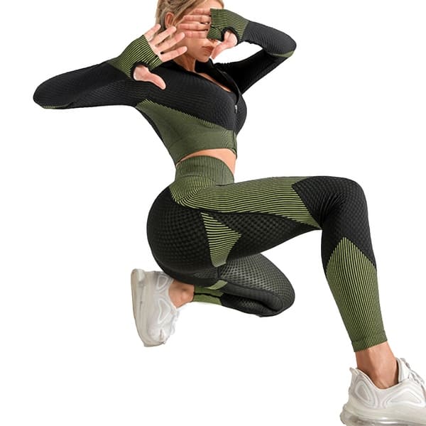 3Pcs Sport Yoga Suit Waist Sweat Absorption Nylon Long Sleeves Seamless Yoga  Leggings For Women - Bed Bath & Beyond - 36610916