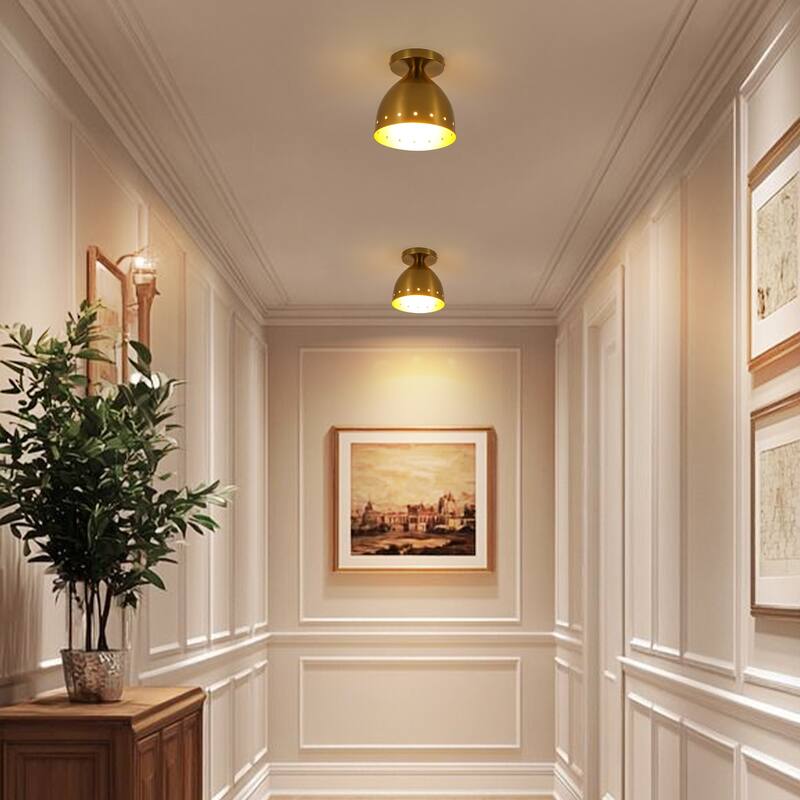 6.9" W 1-Light Retro Handcrafted Brass Finish Gold Interior Dome Design Flush Mount Ceiling Light for Bedroom, Kitchen