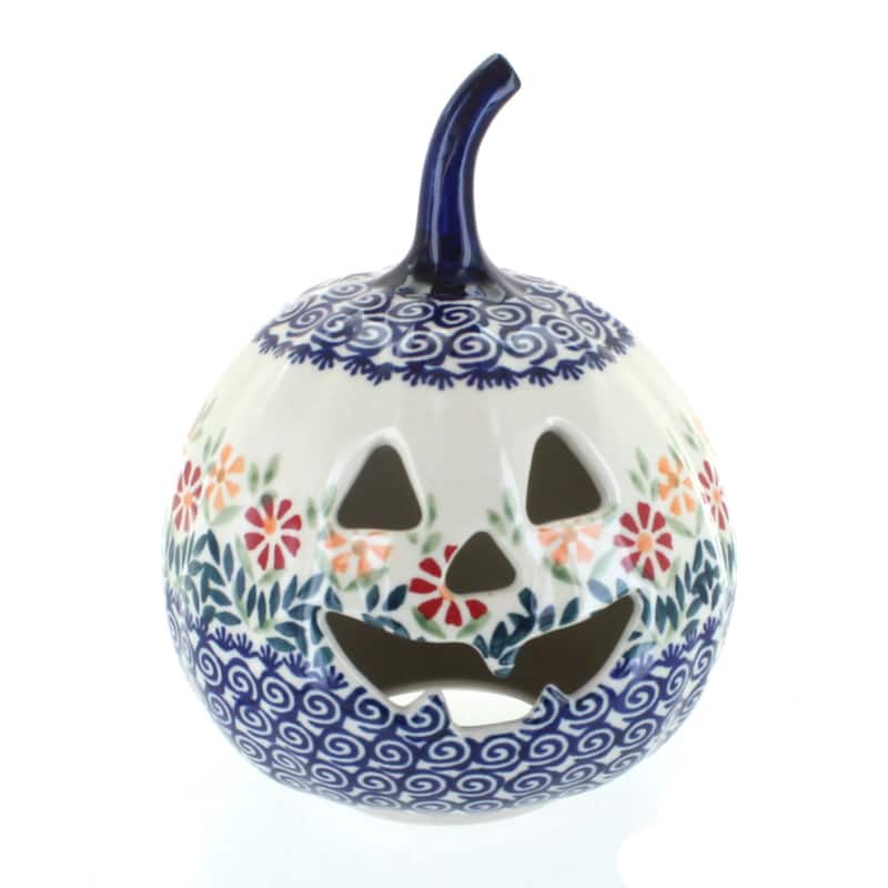 Blue Rose Polish Pottery L021 Manufaktura Small Pumpkin Luminary - Garden Bouquet