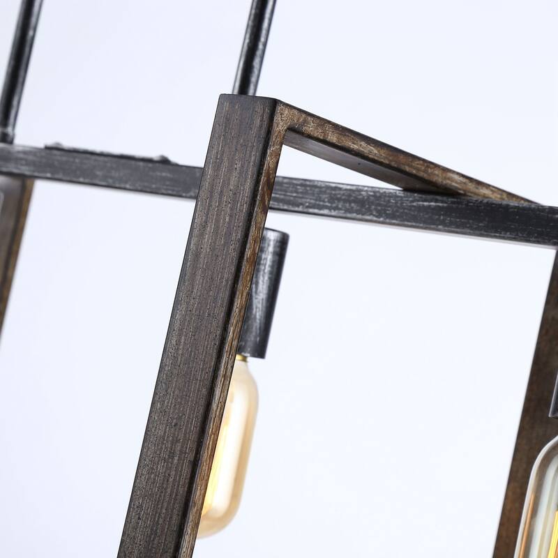 Modern 4-Light Distressed Black Linear Chandelier for Dining Room - 35.5-in L x 10.2-in W x 10.2-in H