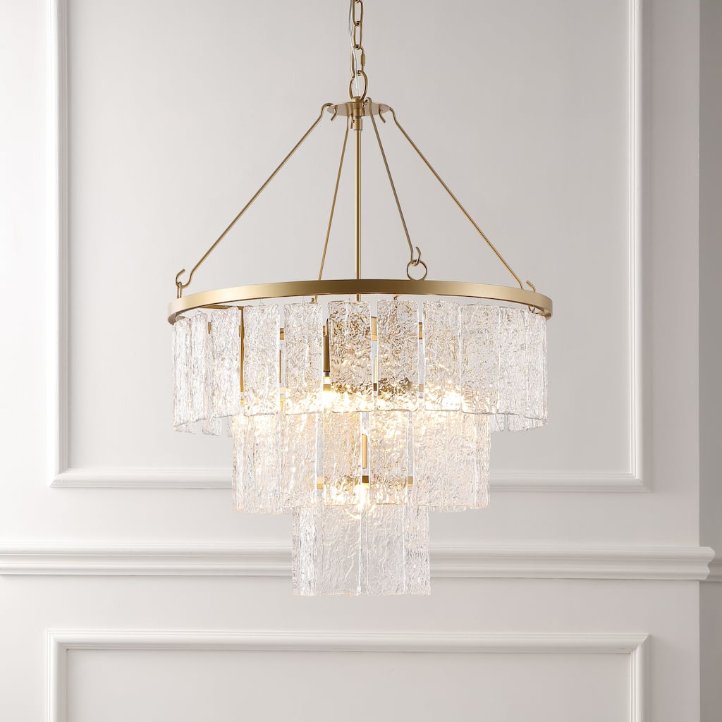 SAFAVIEH Couture Ima Art Deco 3-Tier Pendant Chandelier - 23.75 In W x 23.75 In D x 34.5 / 82.5 In H - Gold