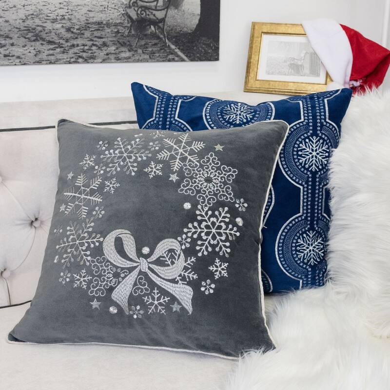 Gray Velvet Holiday Throw Pillow