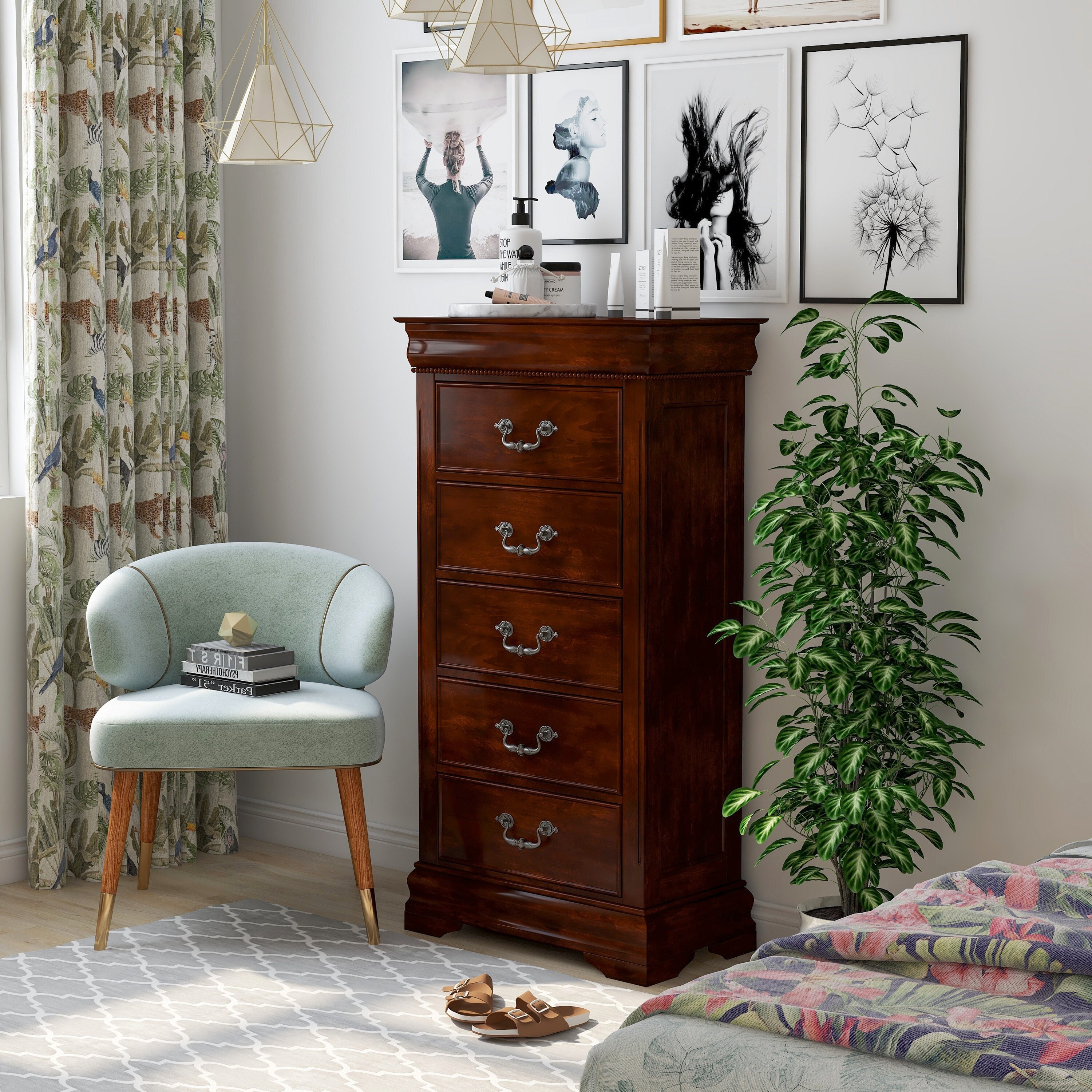 Furniture Of America Diva Traditional Cherry Solid Wood 5 Drawer Chest On Sale Overstock 9506680