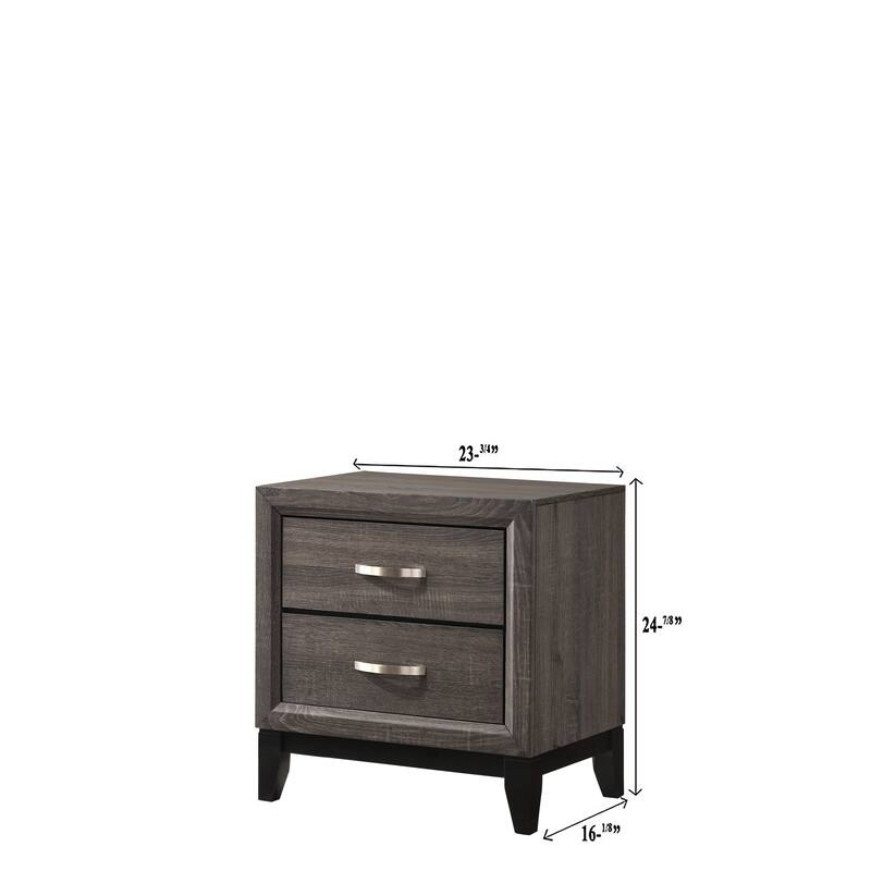 Modern Gray-Brown 2-Drawer Nightstand w/ Metal Handles for Bedroom