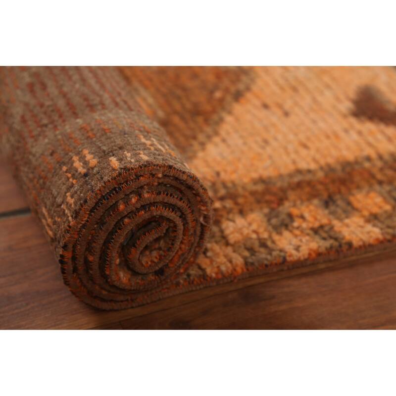 Brown Oushak Turkish Vintage Runner Rug Hand-Knotted Wool Carpet - 3'5"x 10'9"