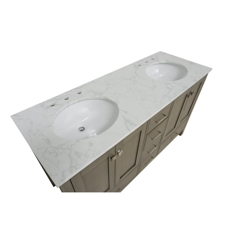 KitchenBathCollection Horizon 60" Double Bathroom Vanity with Engineered Carrara Top