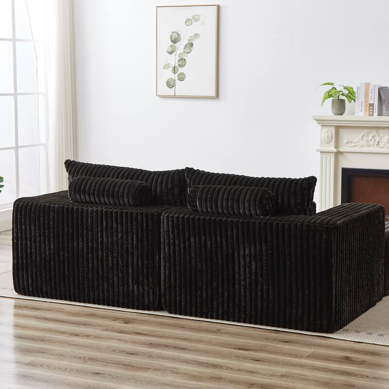 87'' Oversized Corduroy Chaise Lounge with Removable Ottoman Bench, Modular Sleeper Sofa Couch