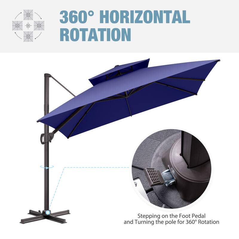VredHom Double Top 10x10 FT Square Patio Cantilever Umbrella with Cross Stand