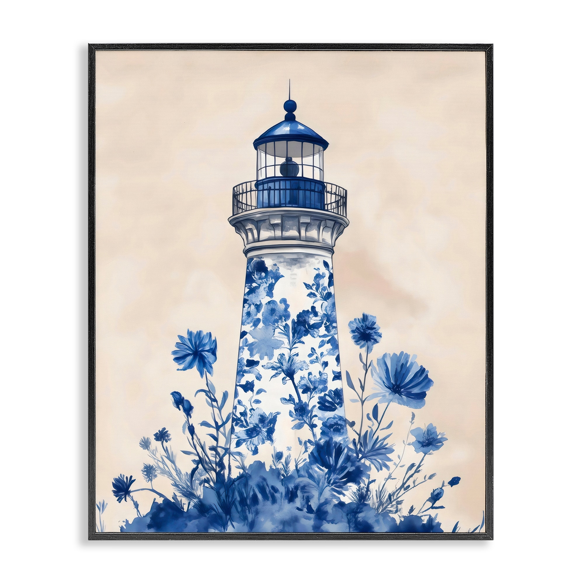 Stupell Blue Floral Lighthouse Framed Giclee Art Design By Arlington Prints