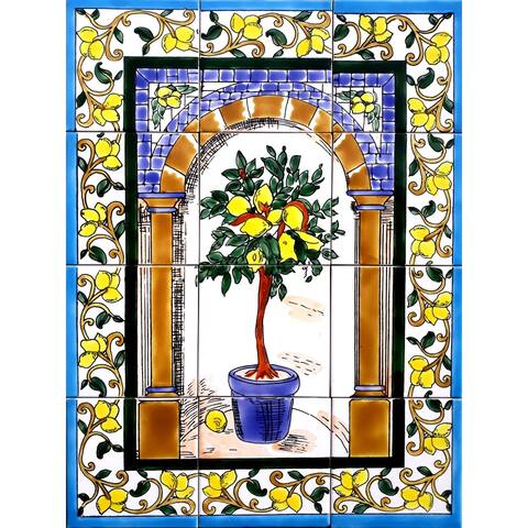 18in x 24in Unique Mosaic Tile Ceramic Wall Mural 12pc Lemon Tree