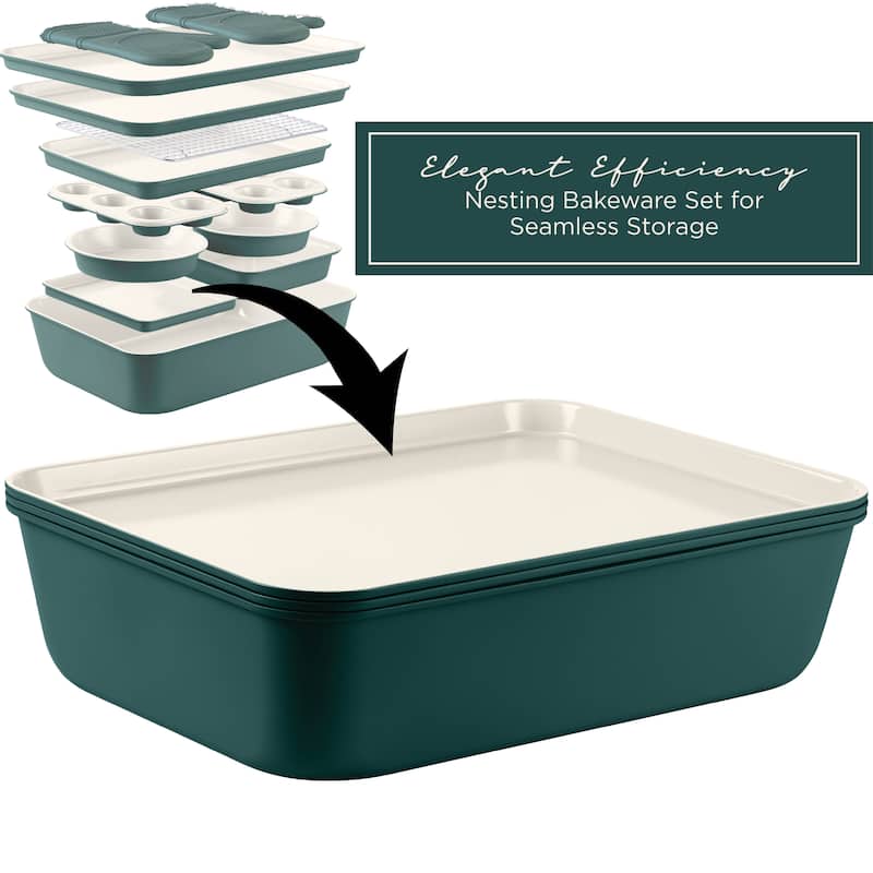 Country Kitchen Nonstick Stackable Bakeware Set - Durable, Easy Release Baking Set, Cream, 13 Pcs