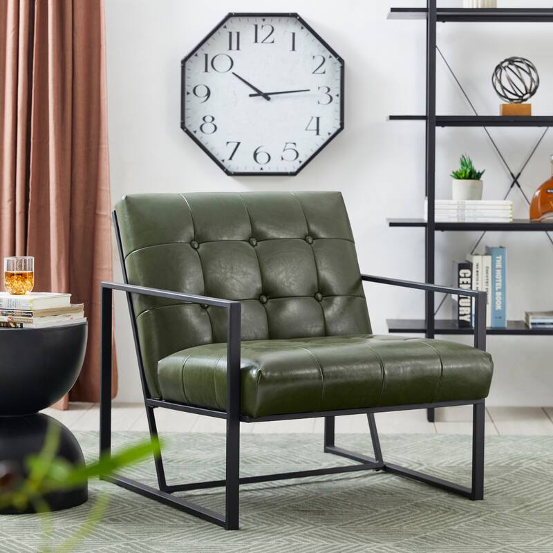 Glitzhome 29.50"W Mid-Century PU Leather Tufted Accent Chair - 29.5"W x 30.5"H x 29.25"D