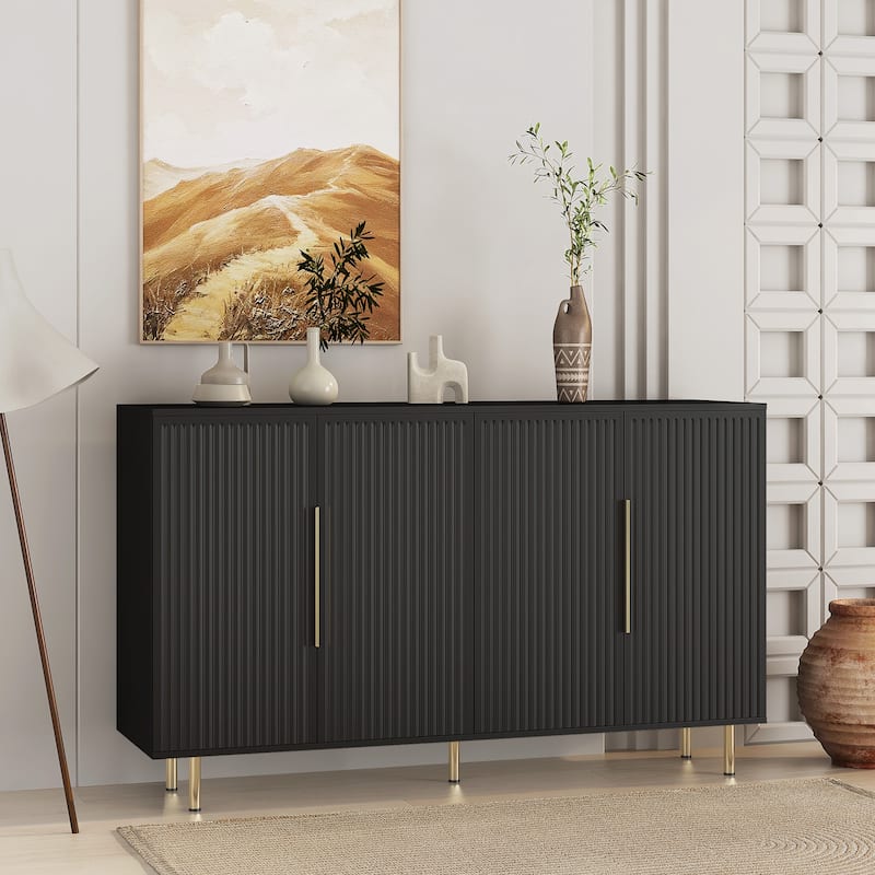 Buffet Cabinet with Fluted Decorative Doors, Wood Sideboard Cabinet with Metal Handles, Storage Cabinet with Adjustable Shelves