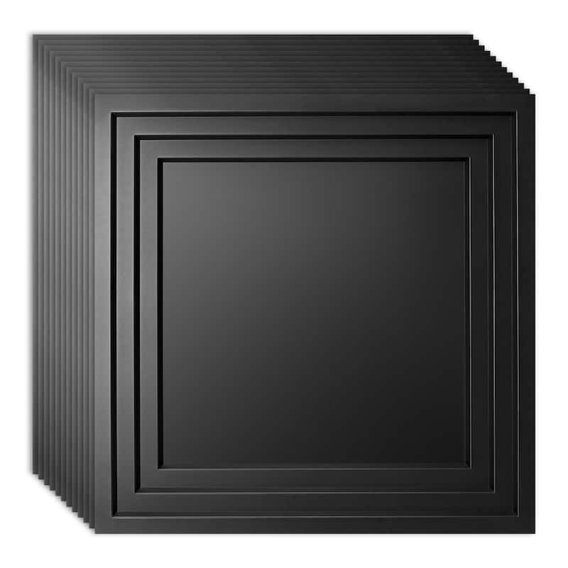 Atr3d 12pcs 24"x24" PVC 3D Wall Panel Ceiling Tile White or Black Cover 48 Sq.Ft. - Black