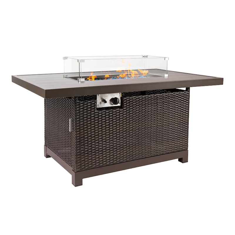 Kinger Home Novi Rattan Propane Gas Fire Pit Table Aluminum Frame - 52-Inch