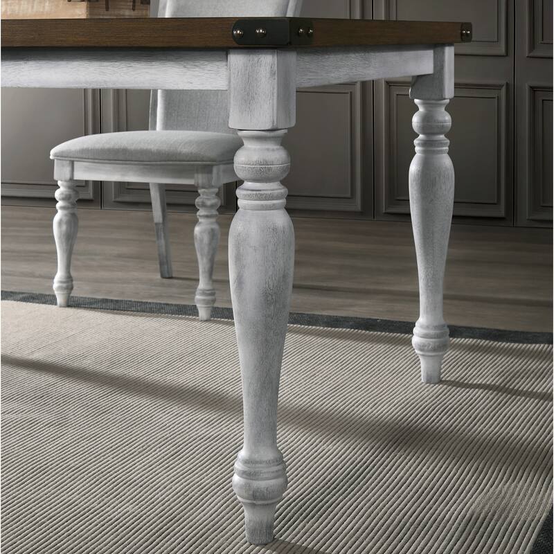 Roundhill Furniture Salines 6 Piece Dining Table Set with 4 Upholstered Chairs and 1 Bench, White