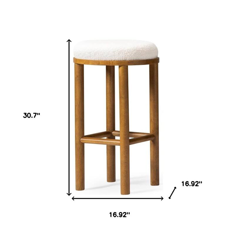 HomeRoots 31" White and Natural Boucle and Solid Wood Backless Bar Height Bar Chair
