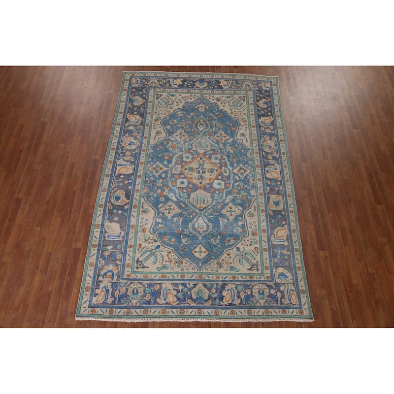 Antique Distressed Over-Dyed Tabriz Persian Rug Handmade Wool Carpet - 6'5" x 9'10"