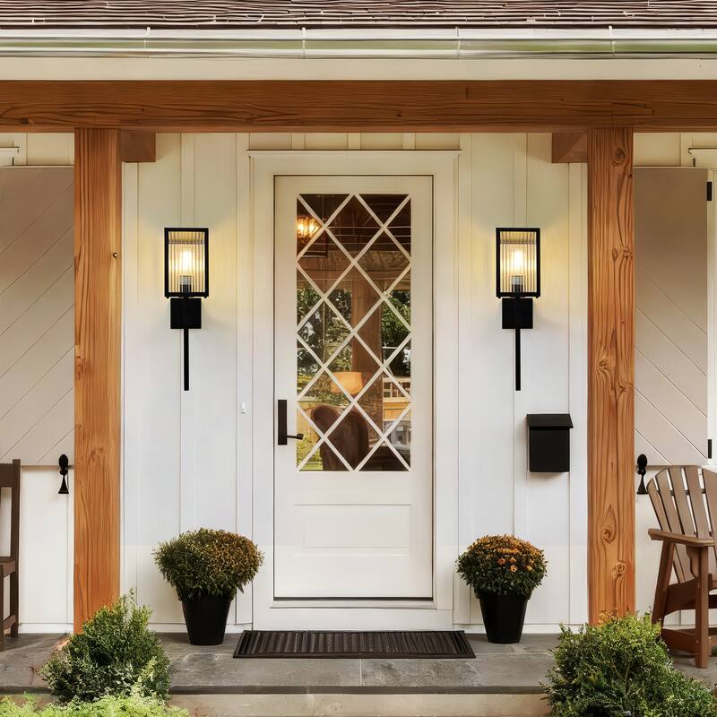 Outdoor Wall Sconce with Clear Ribbed Glass,Waterproof Exterior Wall Lantern for House Exterior/Front Door/Garage/Patio(2-PACK)