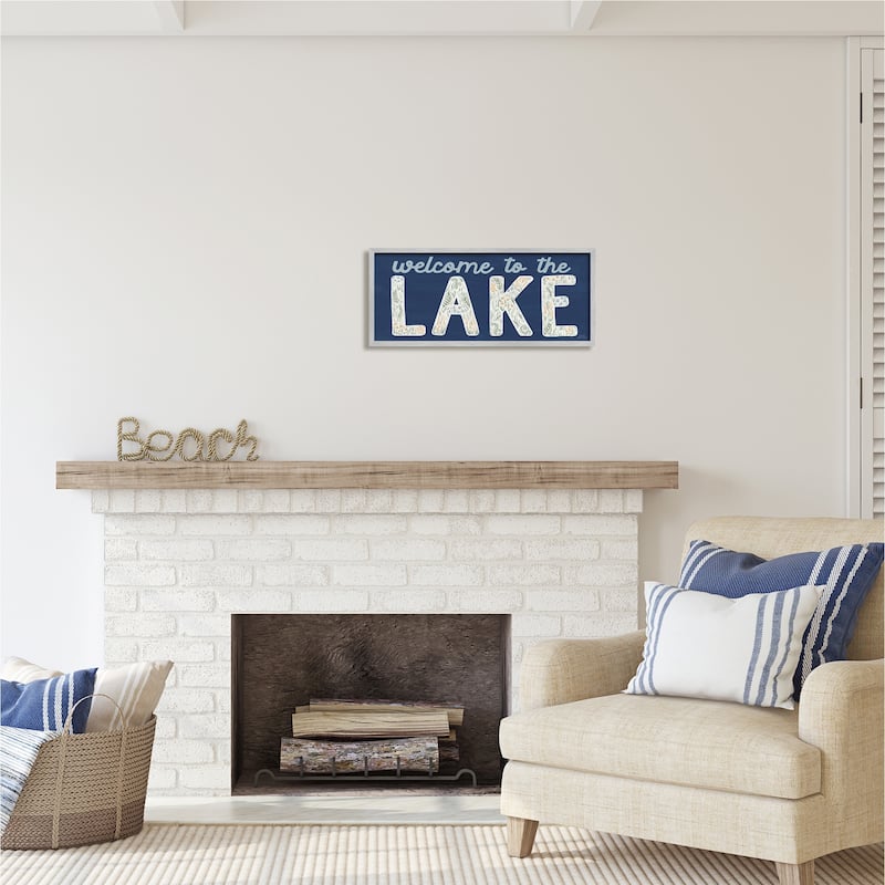 Stupell Welcome Lake Floral Phrase Framed Giclee Art Design by Laura Marshall