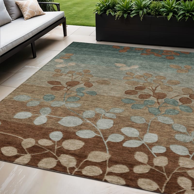 HomeRoots Floral Transitional Rectangle Outdoor Rug - 5' X 8'