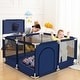 preview thumbnail 1 of 4, Infant 50"x50" 4-Panel Baby Playpen Foldable Playard with Basketball Hoop Blue Blue