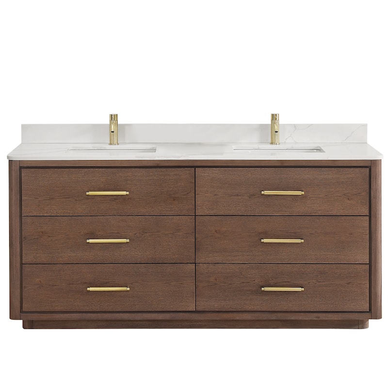 Miseno MV-NM-706572 Porto 72" Free Standing Double Basin Vanity Set - Aged Dark Brown Oak / Fish Maw White