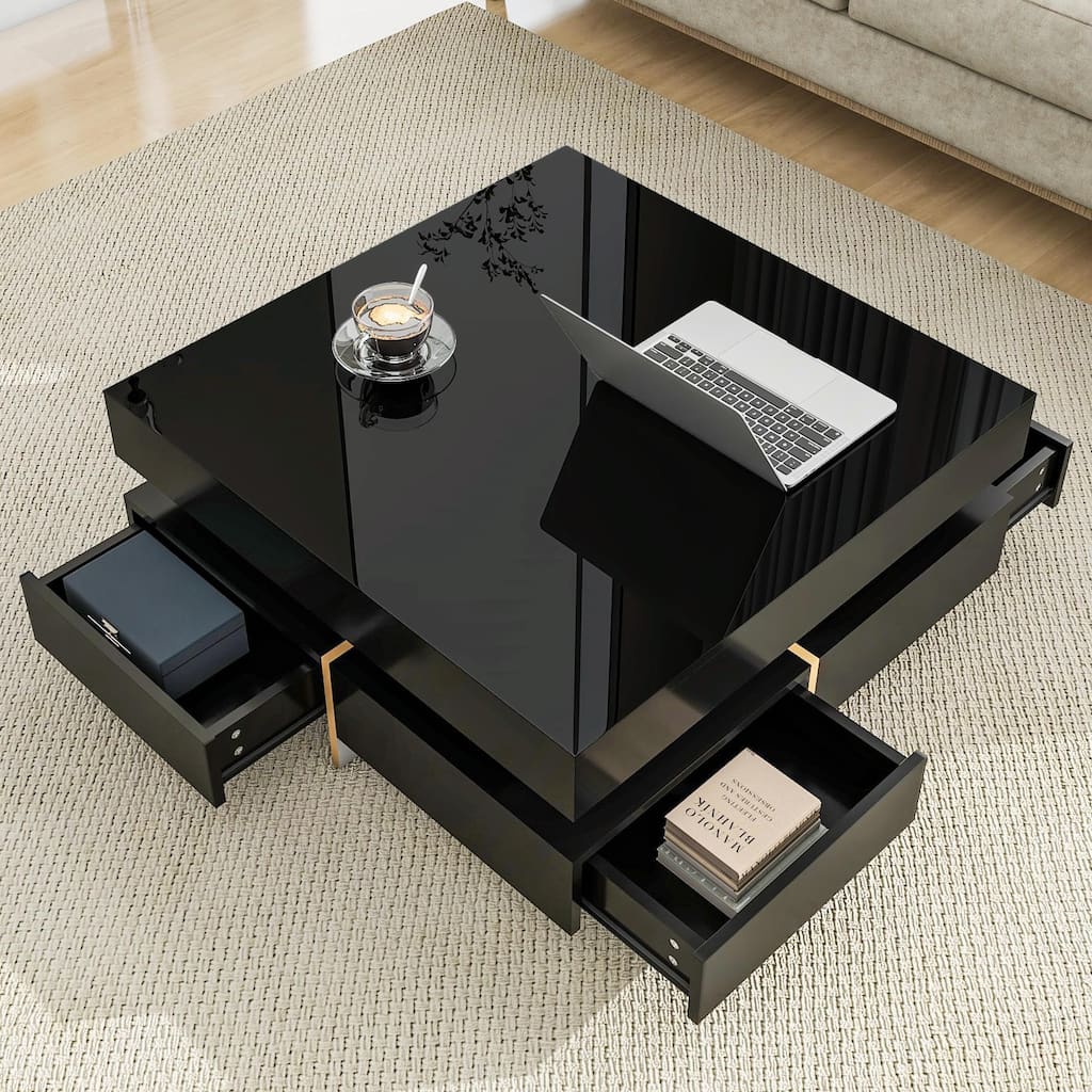 Stylish High Gloss Coffee Table with 4 Drawers