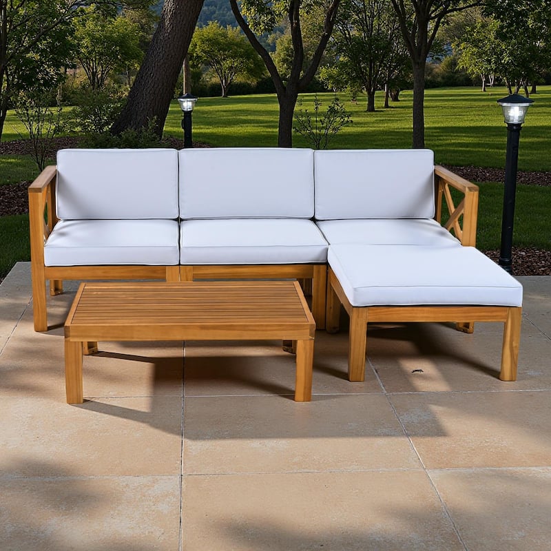 5-Piece Outdoor Patio Solid Wood Sectional Sofa with Coffee Table and Cushions - Gray