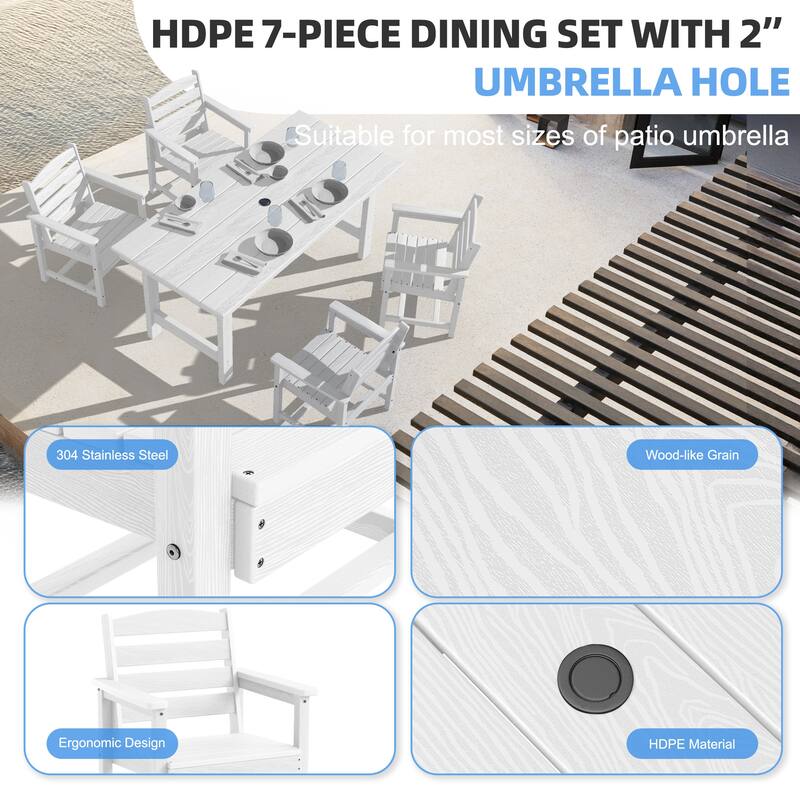 5-Piece HDPE Outdoor Dining Table Sets with Umbrella Hole - 1-Table 4-Chairs