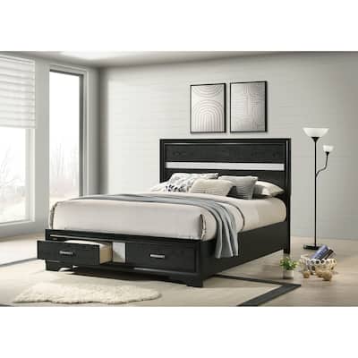 Queen Size Solid Wood Storage Bed with Integrated Drawers and Slatted Platform