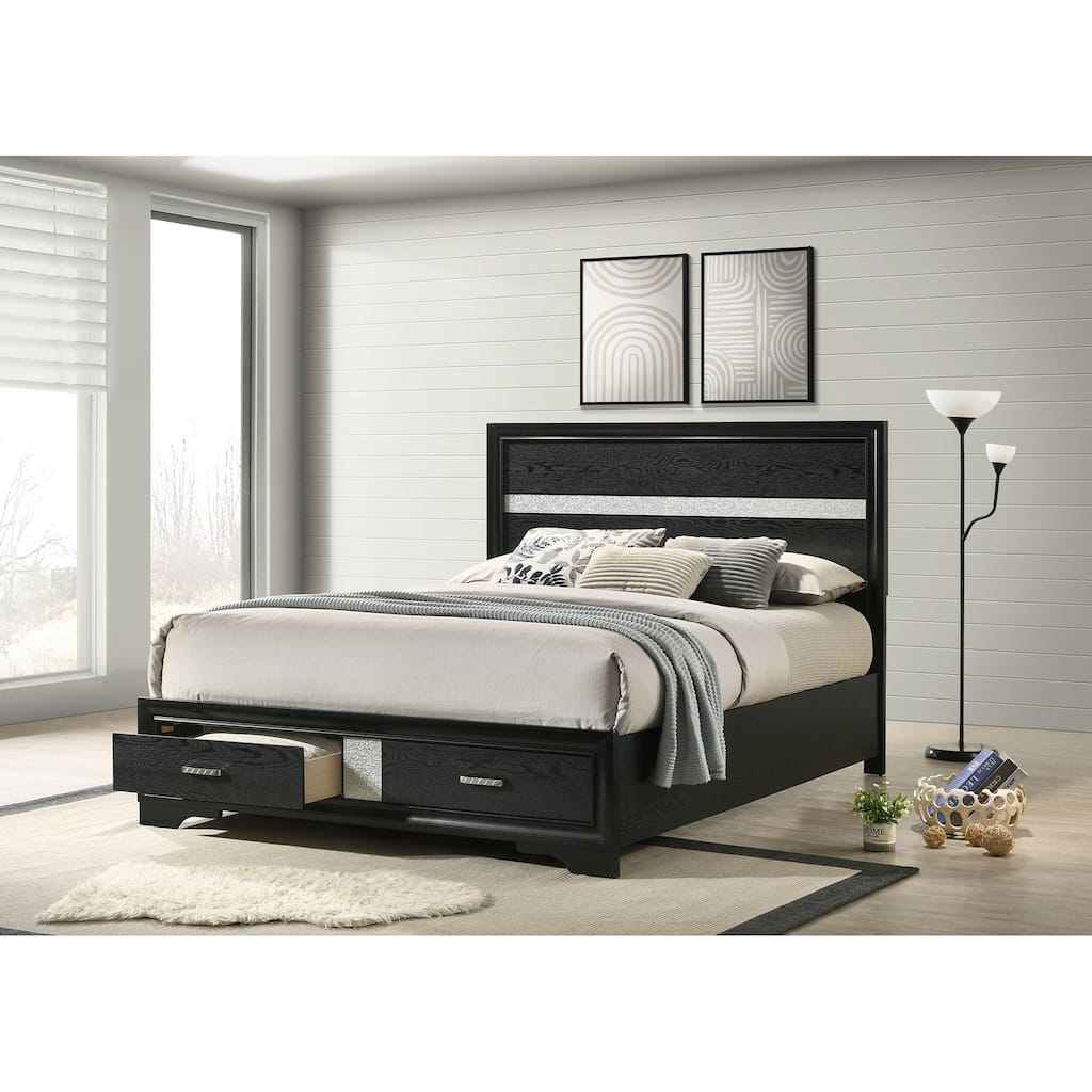 Queen Size Solid Wood Storage Bed with Integrated Drawers and Slatted Platform