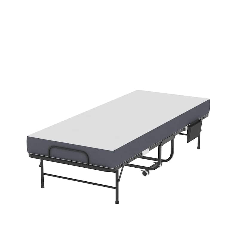 75 Inch Folding Bed with 5" Memory Foam Mattress, Rollaway Guest Bed, Heavy-Duty on Wheels, Portable Twin Bed