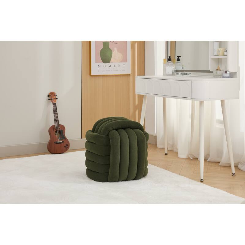 060Chenille Fabric Modern Knot Design Ottoman Makeup Stool Footstool, Comfortable and Stylish Seat for Living Room, Bedroom,