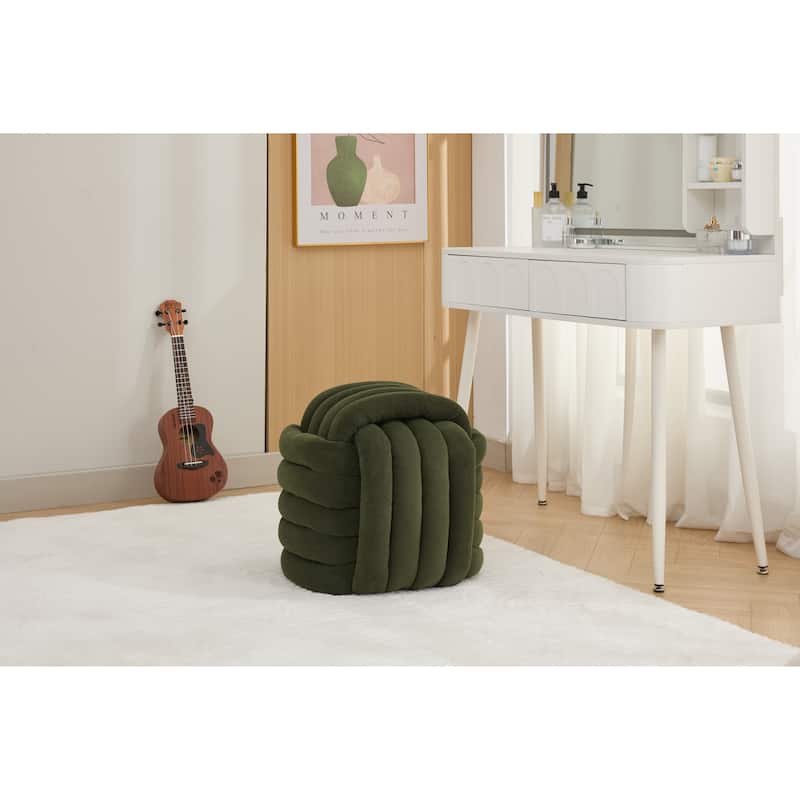 Chenille Fabric Ottoman Vanity Stool, Knot Design Ottoman Footstool, Multi-Functional Upholstered Makeup Stool