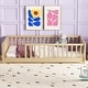 preview thumbnail 4 of 66, Twin Size Floor Bed Frame for Kids Bed with Fence Guardrails Endbed Storage Splint Platform Bed - Available with or without Door
