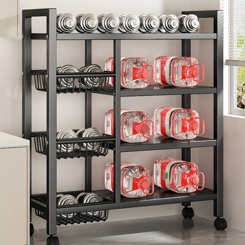80cm Floor-Standing Storage Rack, Multifunctional Storage Rolling Cart, Kitchen Storage Rack with Mesh Basket