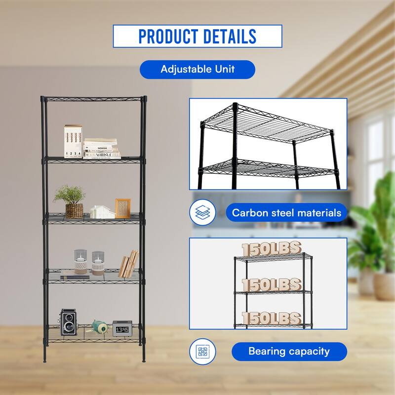 Alvis 5-Tier NSF Certified Wire Shelving Rack with Adjustable Shelving